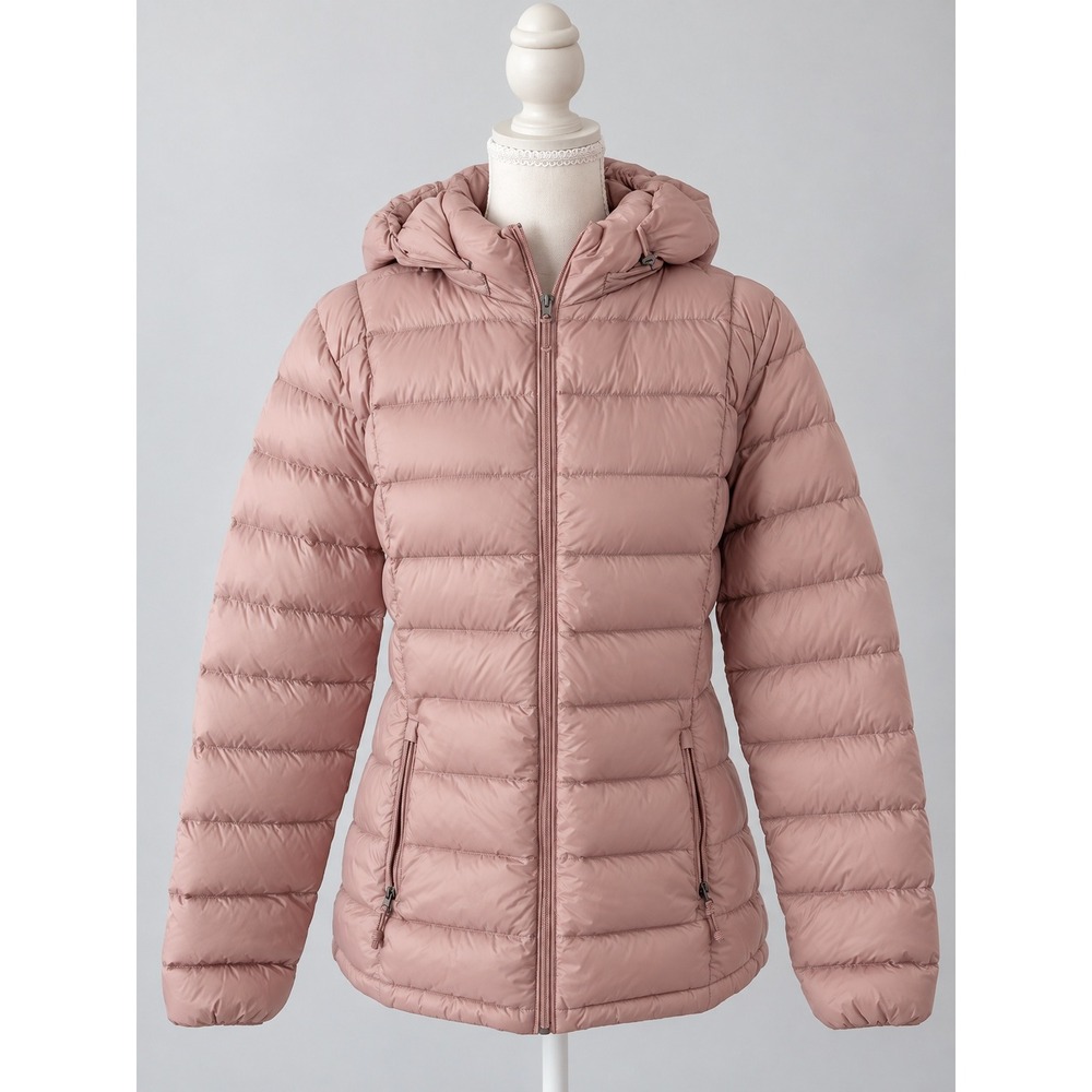 Blush Pink Charter Club Puffer Jacket Womens M Hooded Quilted Full Zip